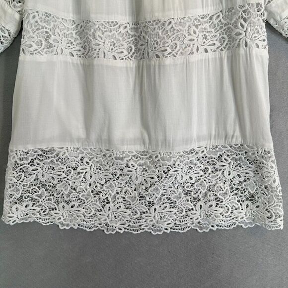Chicos Blouse Womens Sz Medium White Floral Lace 3/4 Sleeve Round Neck Pullover - Picture 13 of 16